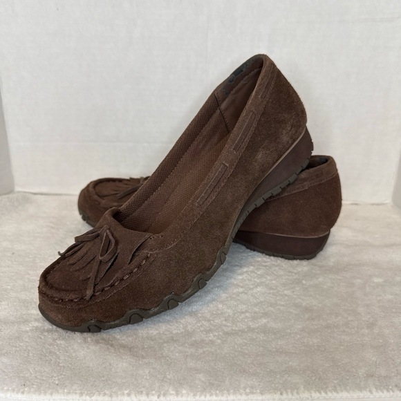 Skechers Mocassin‎ Style Leather Suede Wedge Slip Ons Brown Size 9.5 47556 - Picture 1 of 11